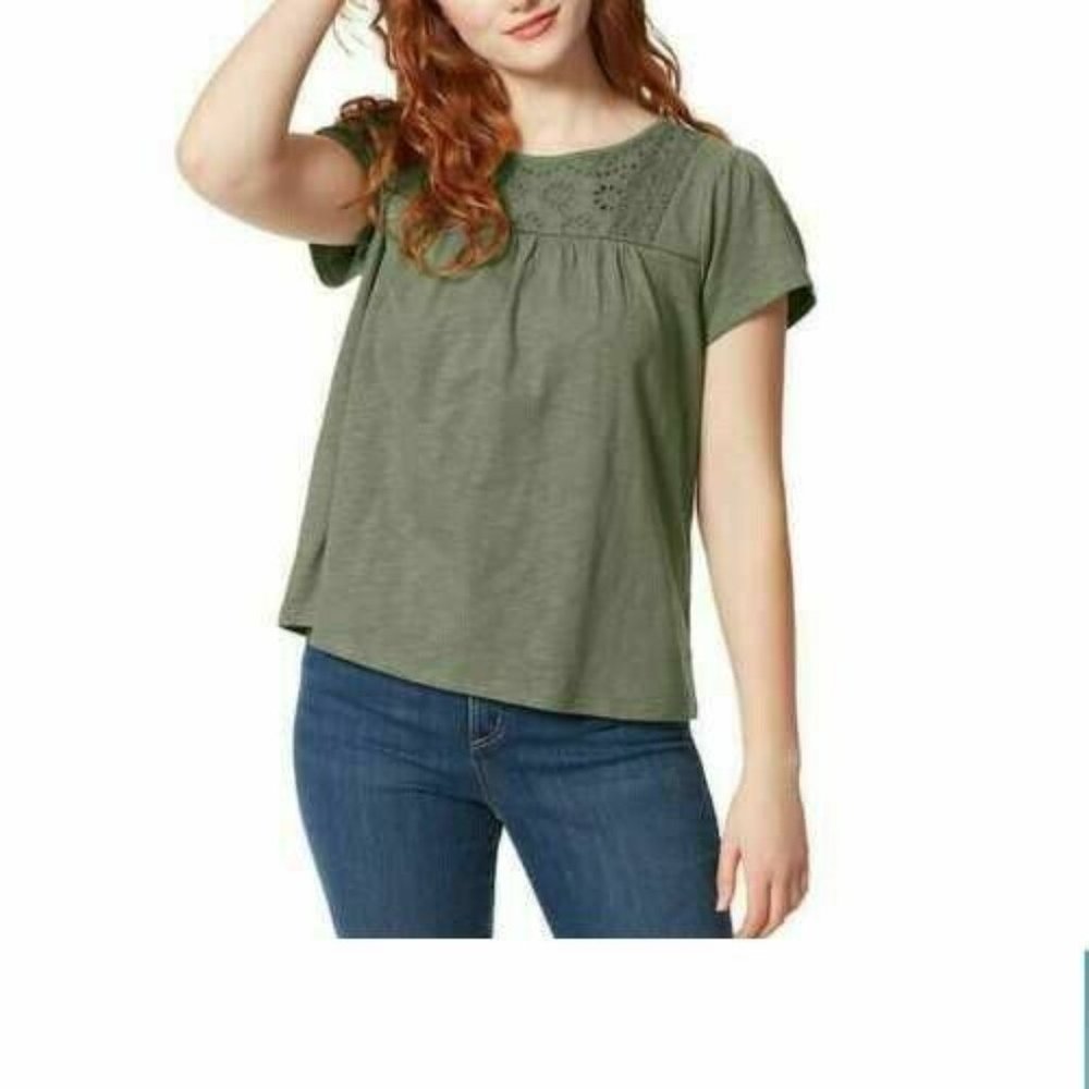 Ella Moss Women's Flutter Sleeve Eyelet Knit Flowy Blouse Olive Green Small NWT